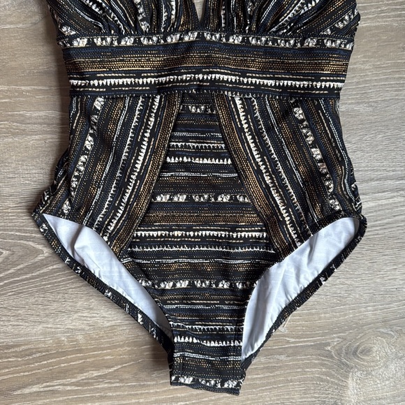 MIRACLESUIT Striped Metallic Plunge One-Piece Swimsuit 8 - Picture 4 of 10